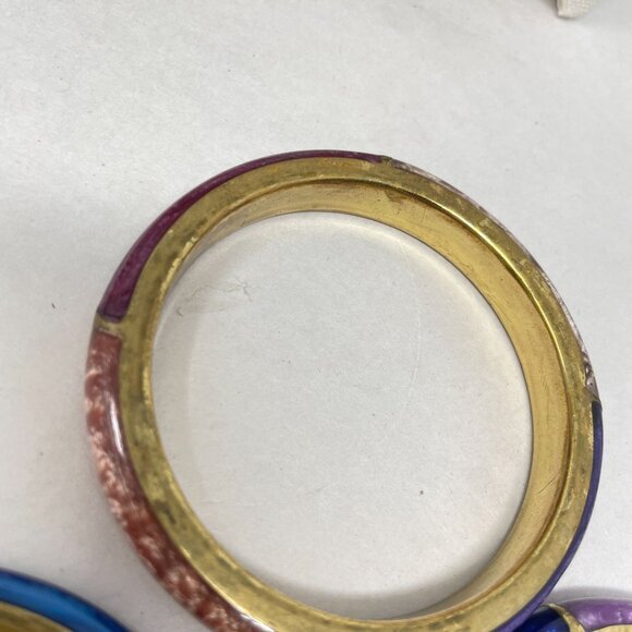 Enamel Bangle Bracelets SET OF 3 Colorblock Marbled Retro Classic - Picture 11 of 16